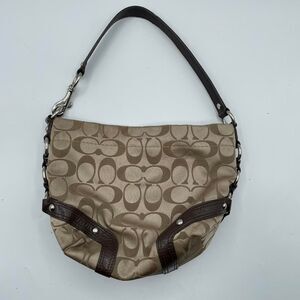 Coach Brown & Tan Upholstered Logo Mini Bag Baguette Purse Y2K Vintage Shoulder